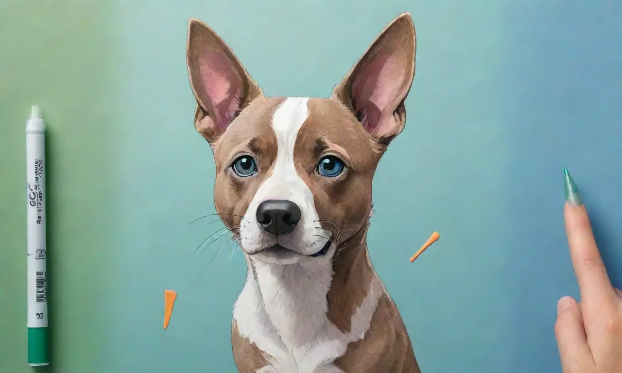 Un diagrama detallado de un perro con sombras suaves, líneas finas, colores vibrantes, y una composición armoniosa