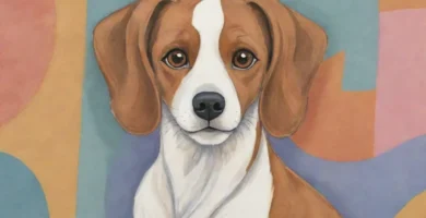 La obra presenta perros de diversas razas con suaves texturas