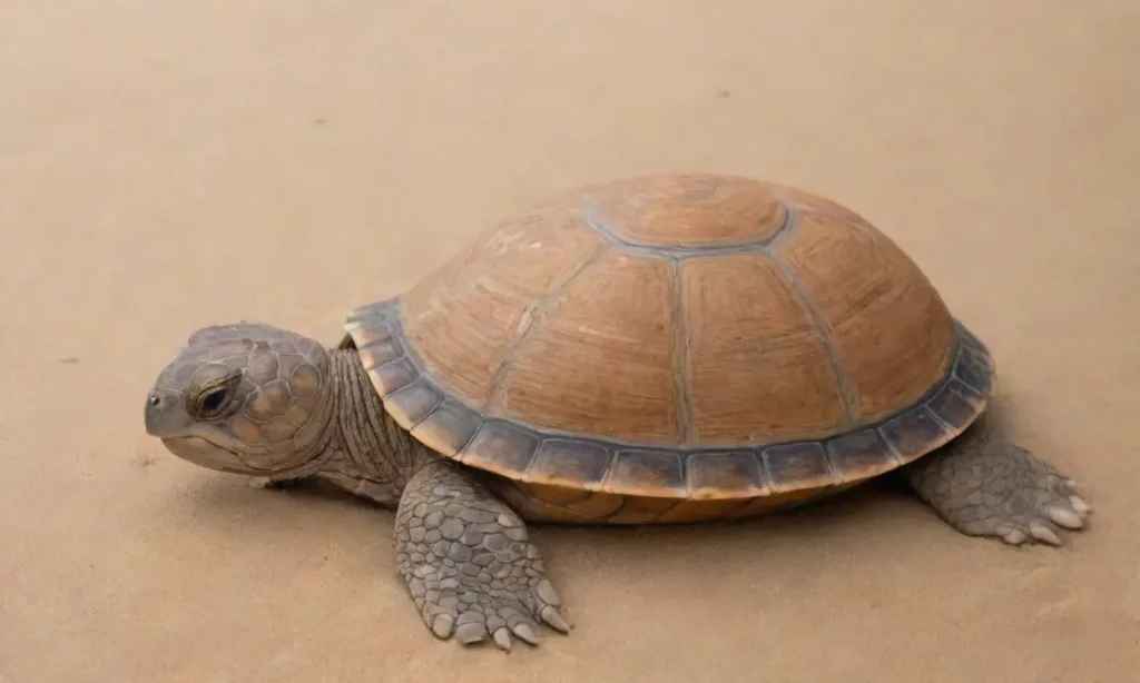 Una tortuga serena reposa en arena suave rodeada de naturaleza tranquila