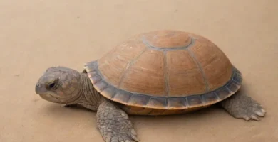 Una tortuga serena reposa en arena suave rodeada de naturaleza tranquila